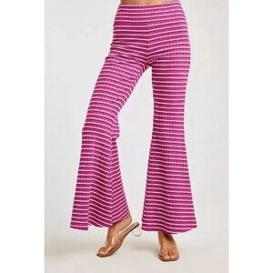 NWT Year Of Ours L Striped Pink Ribbed Flared Women's Pants